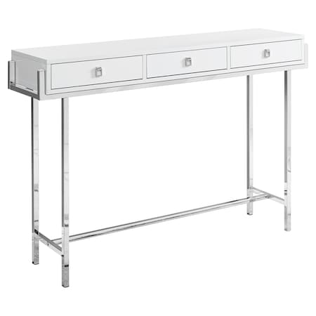 Monarch Specialties Accent Table - 48"L / Glossy White / Chrome Metal I 3297